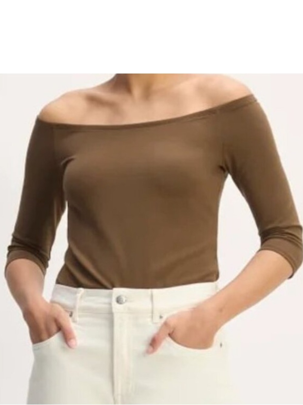Everlane Women's Brown Off the Shoulder Top